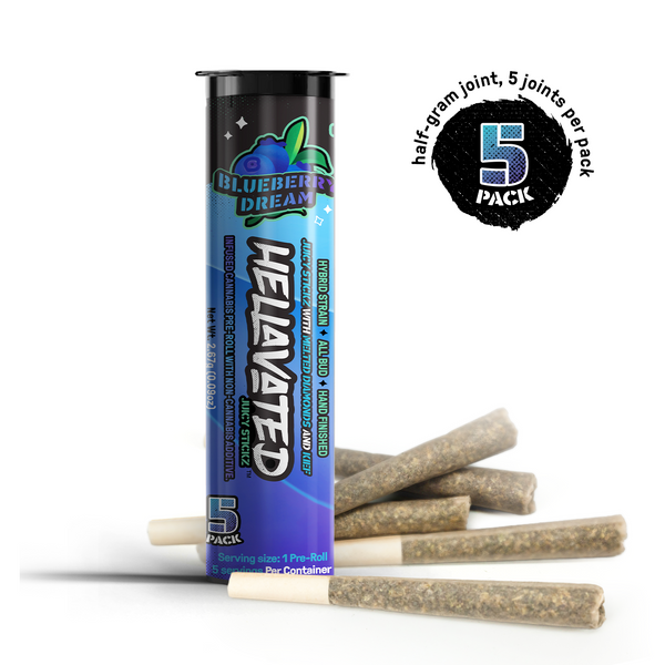 Photograph of product: 5pk Infused PreRolls - Hellavated - Blueberry Dream