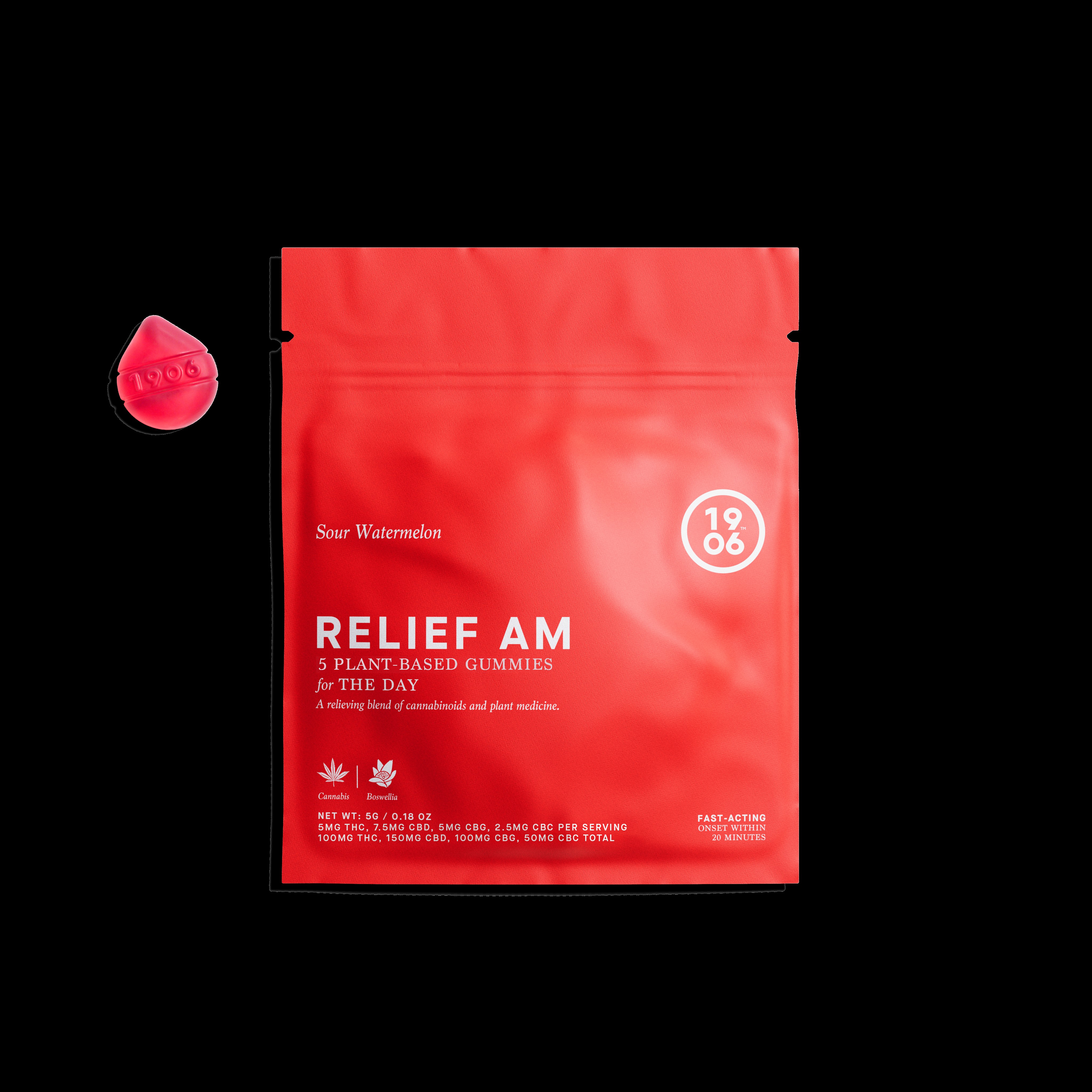 Photograph of product: RELIEF AM with TH-oui:CBD:CBG:CBC | Gummies (5pk) 100mg - Thrive