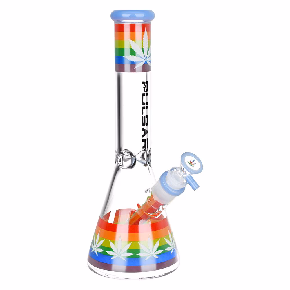 Photograph of product: Pulsar Rainbow Pride Glow Glass Beaker Water Pipe | 10" | 14mm F
