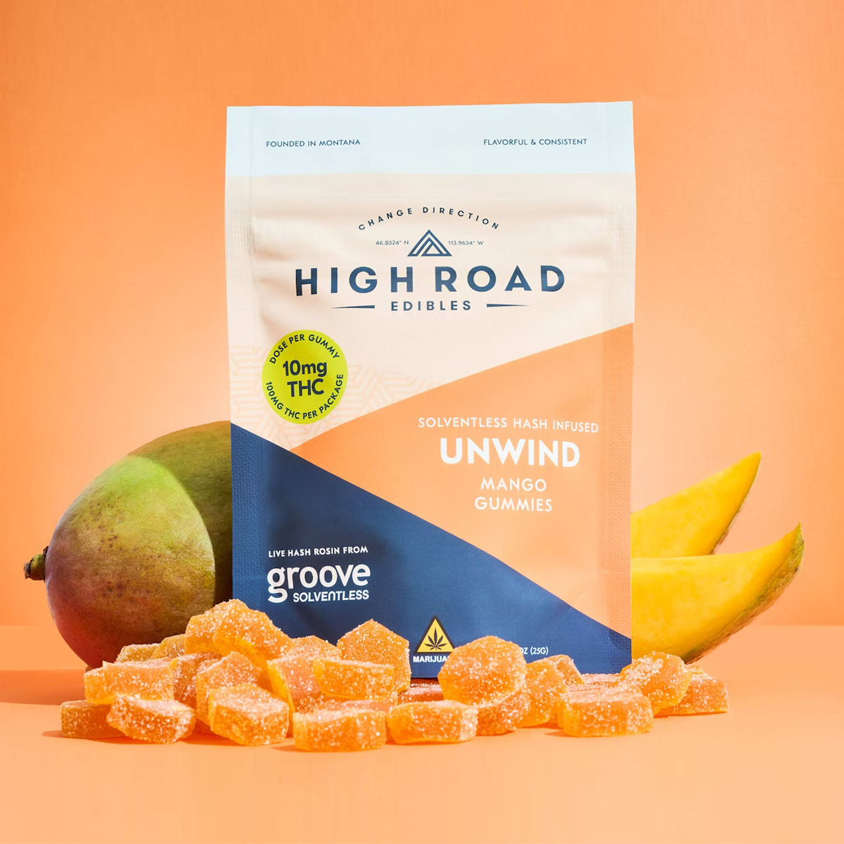 Photograph of product: High Road Mango Unwind Solventless Gummies
