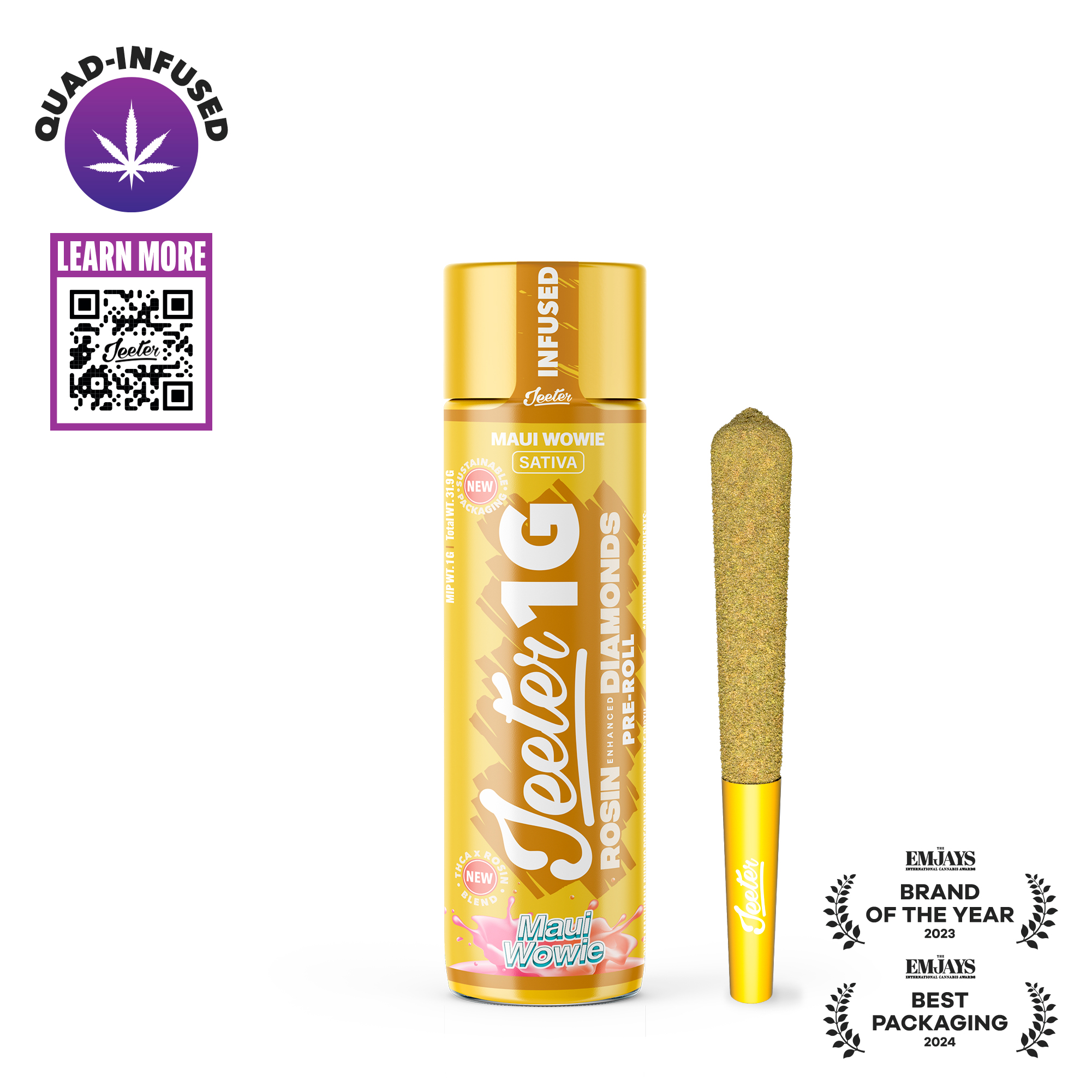 Photograph of product: Jeeter - Quad Infused Preroll - Acapulco Gold (S) (1.0g)