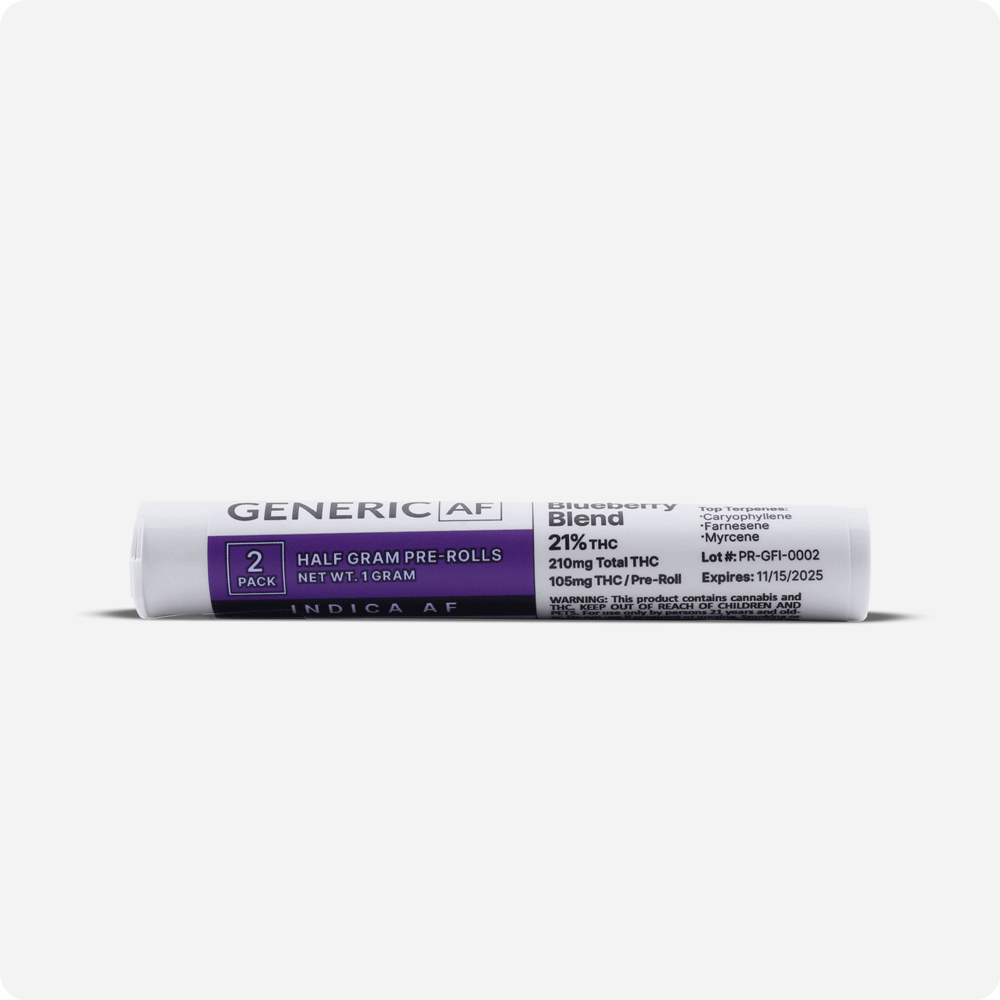 Photograph of product: Generic AF | Pre Roll | Blueberry Blend | 0.5g 2pk