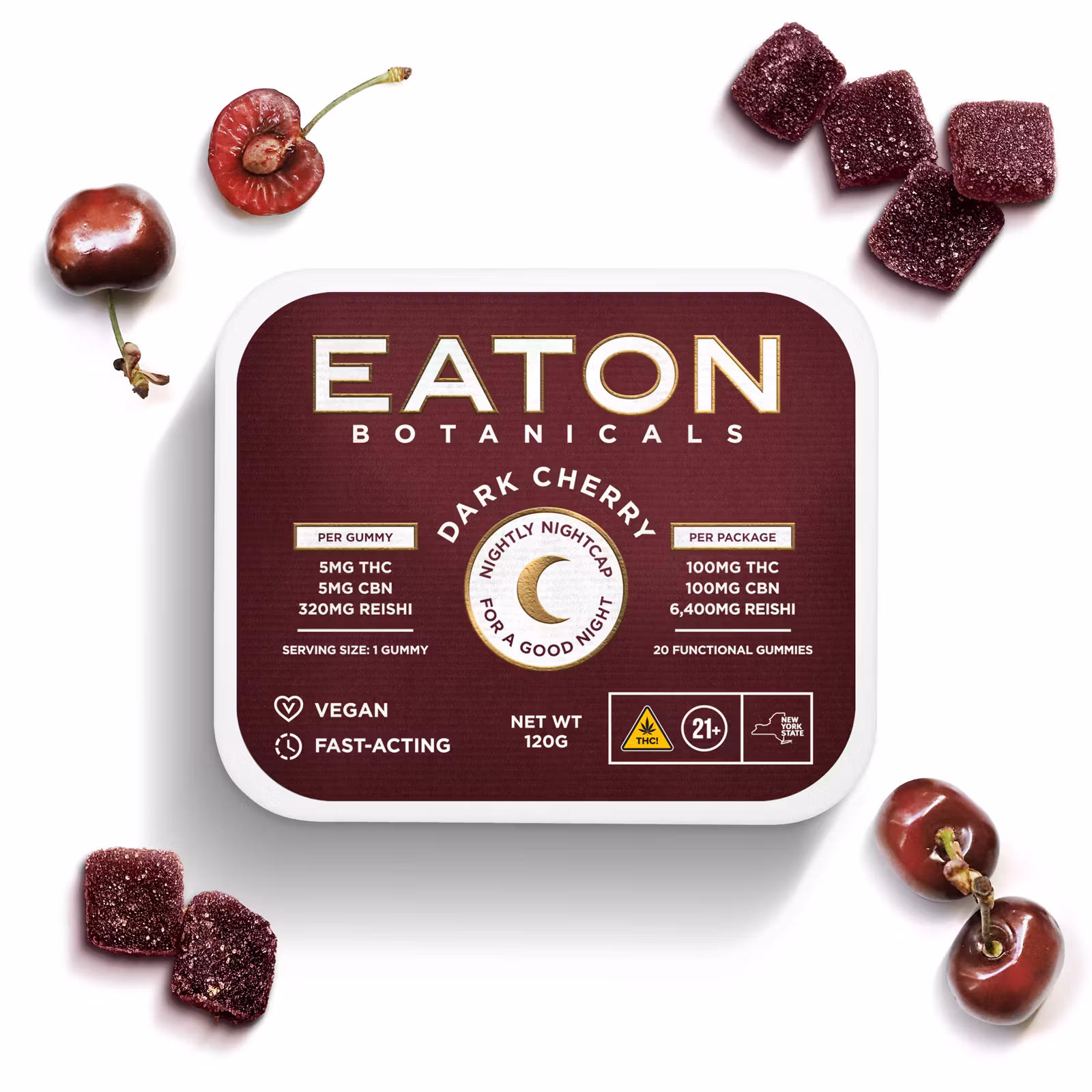 Photograph of product: Eaton Botanical | Dark Cherry Nightly Nightcap | Gummies |  100mg