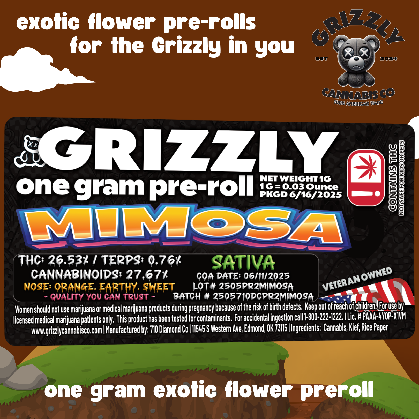 Photograph of Product: Grizzly- Pre-Roll-Mimosa - 1g