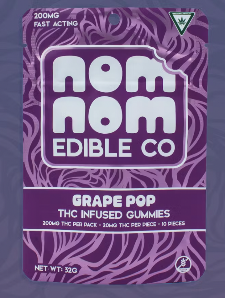 Photograph of product: Nom Nom: Grape Pop Live Resin Gummies 200MG