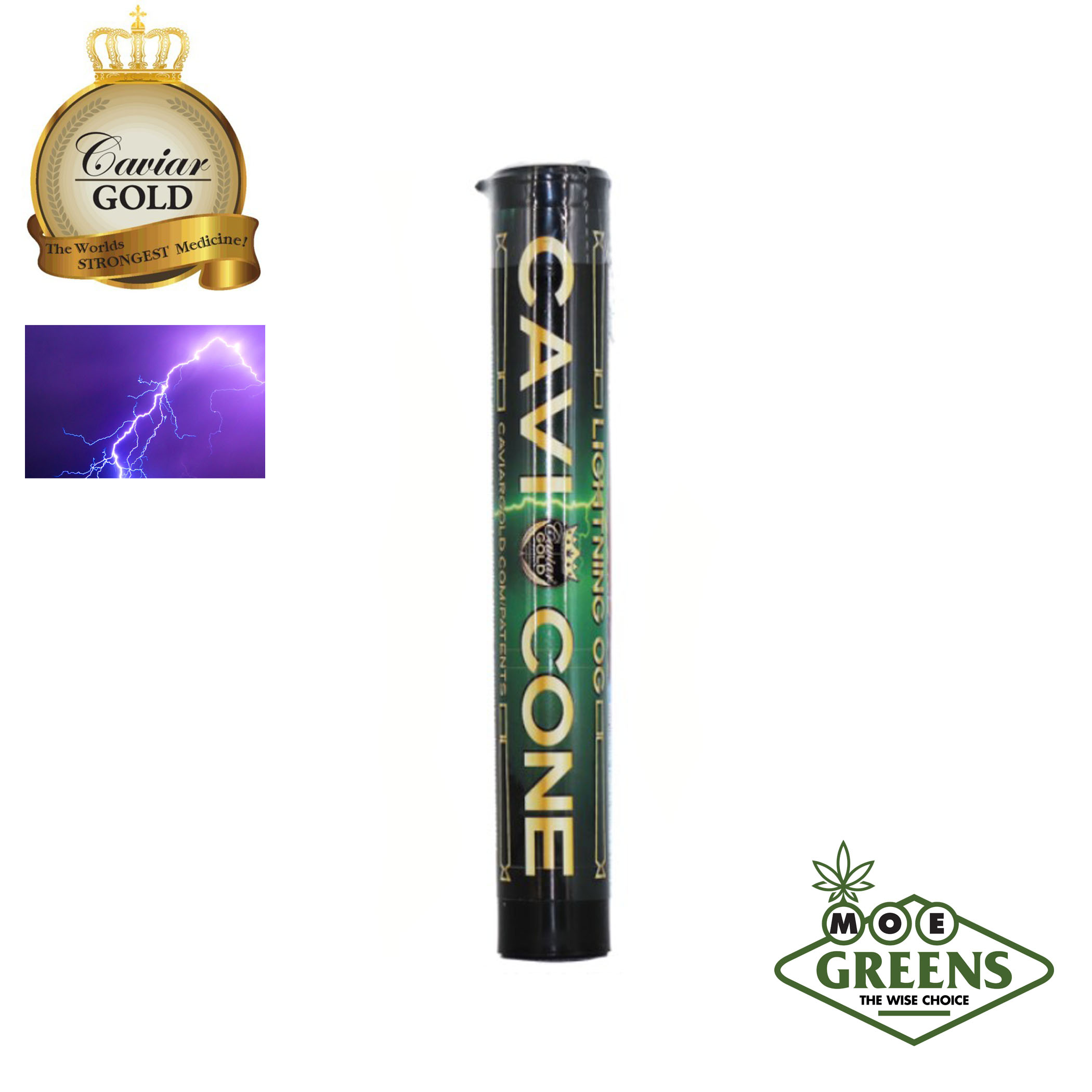 Photograph of product: LIGHTNING OG CAVI CONE [INFUSED W/ DISTILLATE & TERPS + GLASS TIP]