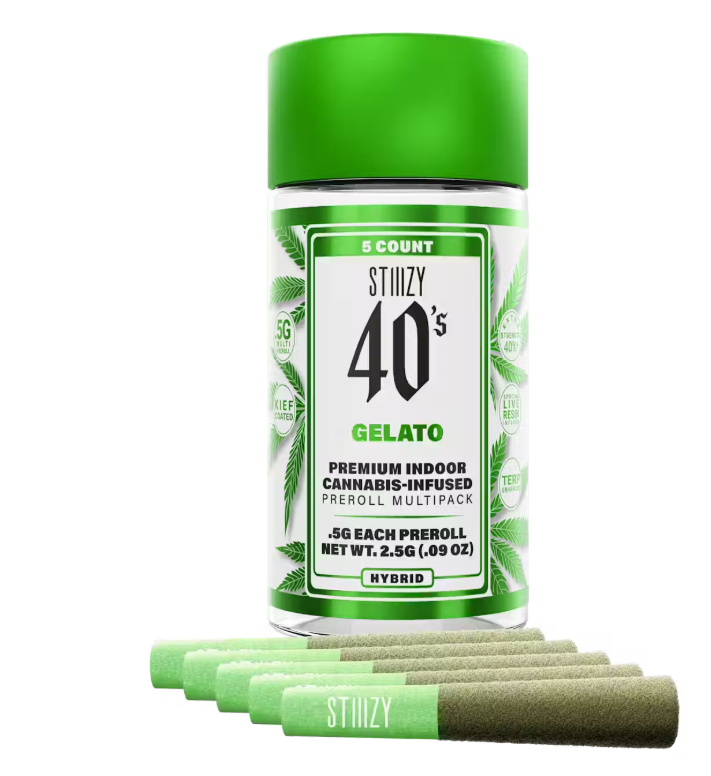 Photograph of product: Stiiizy | 2.5g Kief Coated Pre Rolls 5pk | Gelato