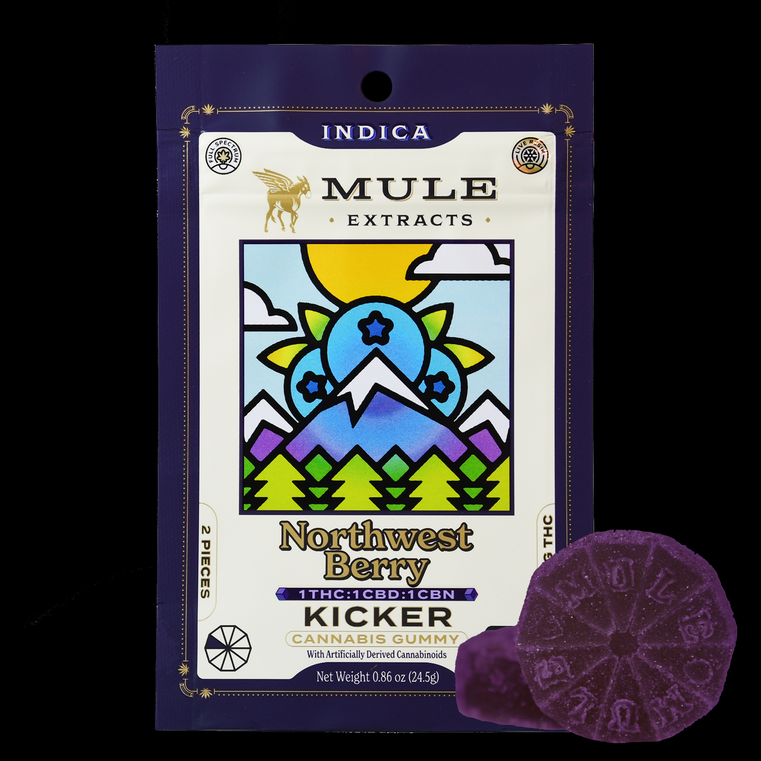 Photograph of product: Mule Extracts 2-Piece NW Berry 1:1:1 TH-oui:CBD:CBN Kicker 100mg