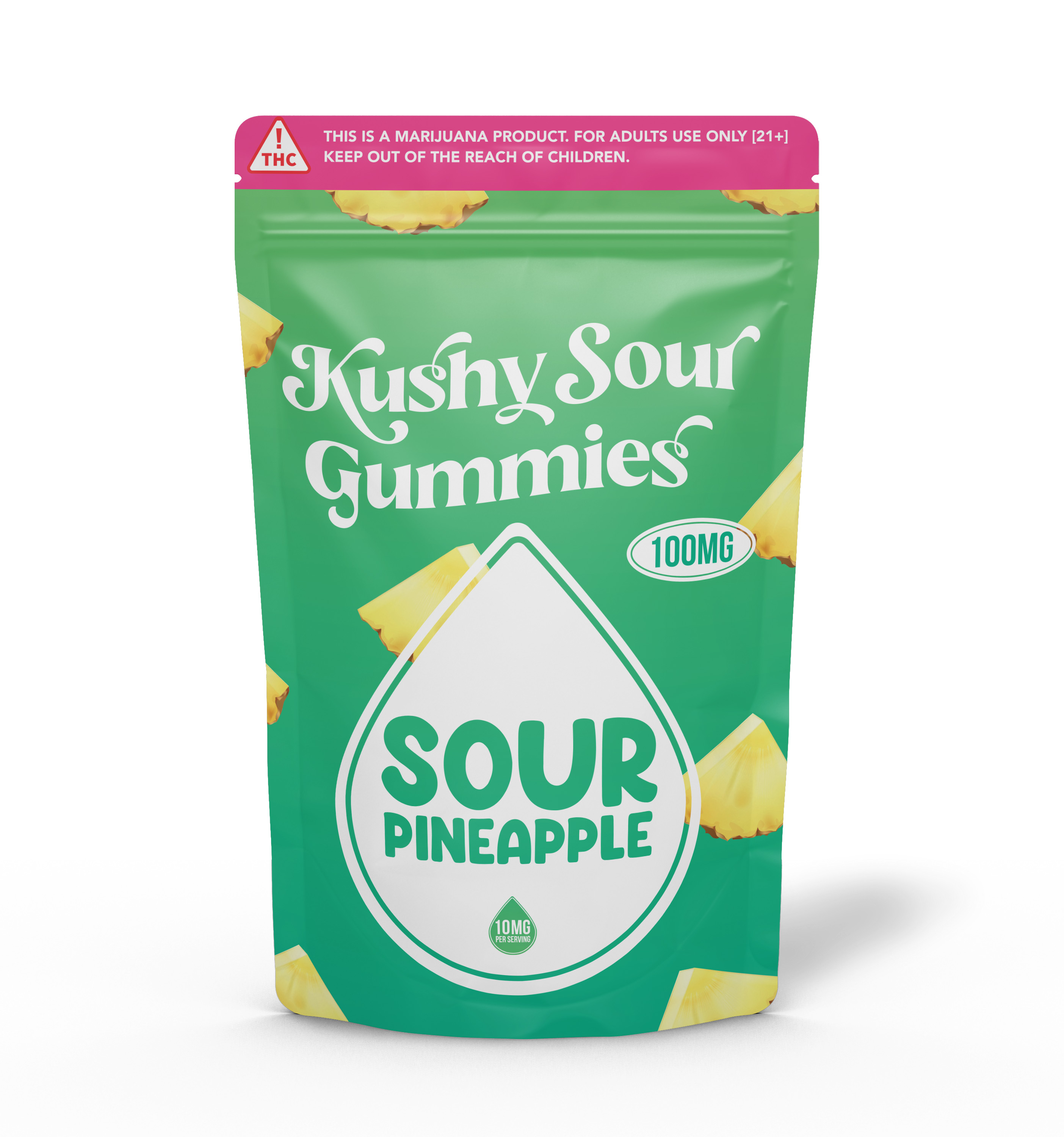 Photograph of product: Kushy Sour | Sour Pineapple | Gummy 100 mg [#65]