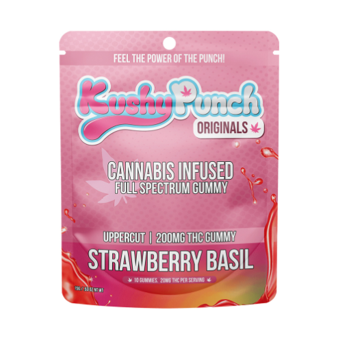 Photograph of product: KUSHY PUNCH - Uppercut Strawberry Basil Live Resin Gummies 200mg