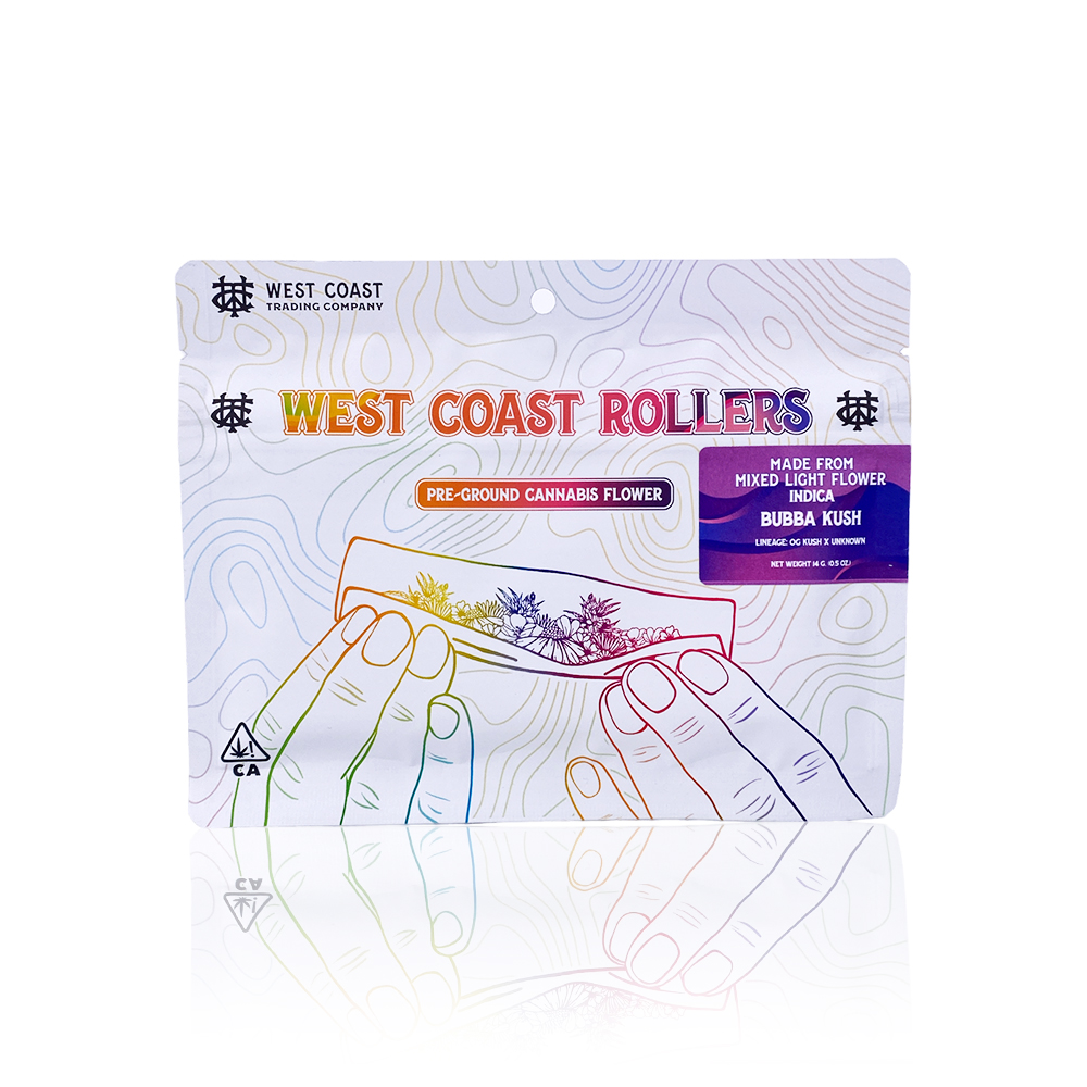 Photograph of product: WEST COAST TRADING COMPANY - Flower - Bubba Kush - Rollers - 14G