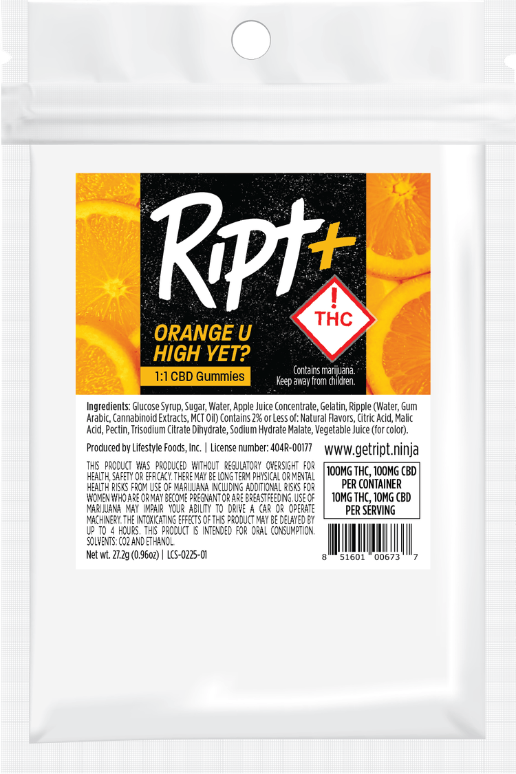 Photograph of product: Ript Gummies - Orange U High Yet? ( 100mg TH-oui/100mg CBD)