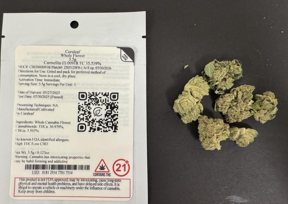 Photograph of product: Curaleaf Whole Flower 3.5g Carmelita (I) 00918