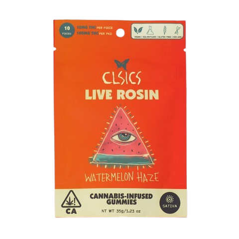 Photograph of product: CLSICS | Watermelon Haze Live Rosin Gummies | 100mg