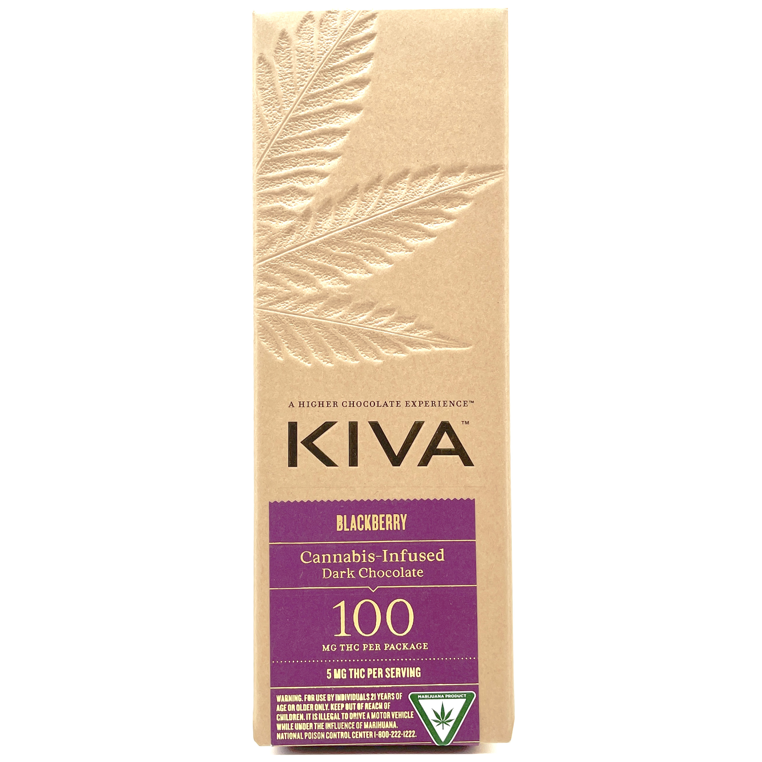 Photograph of product: Kiva Blackberry Dark Chocolate Bar 200mg Rec