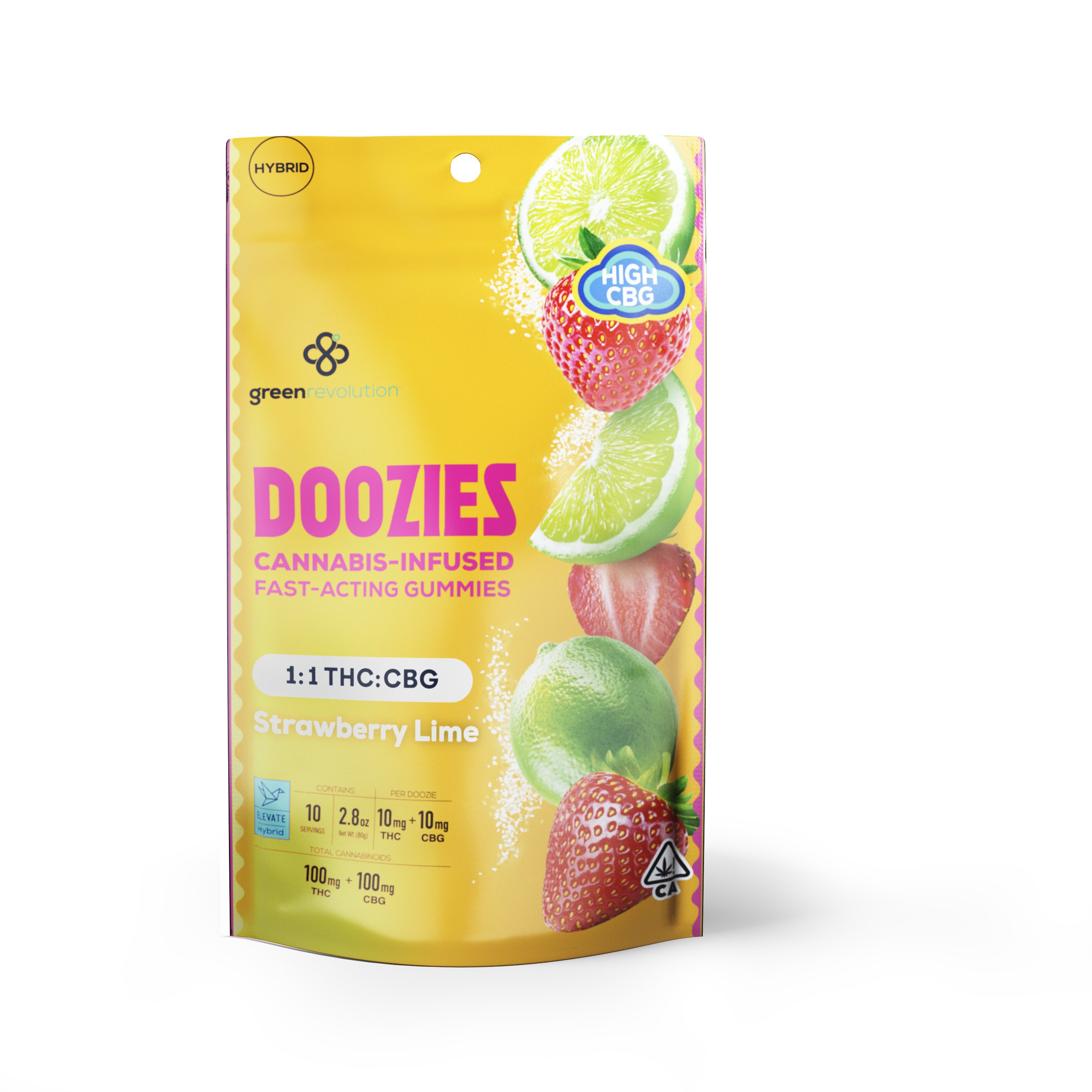 Photograph of product: DOOZIES NANO GUMMIES EDIBLE - ELEVATE STRAWBERRY LIME 1:1 TH-oui:CBG 100MG:100MG (10CT) - 100 MG