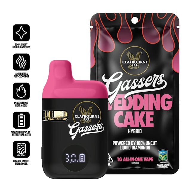 Photograph of product: Claybourne Gassers 1g All-In-One Liquid Diamond Vapes - Durban Poison (S)