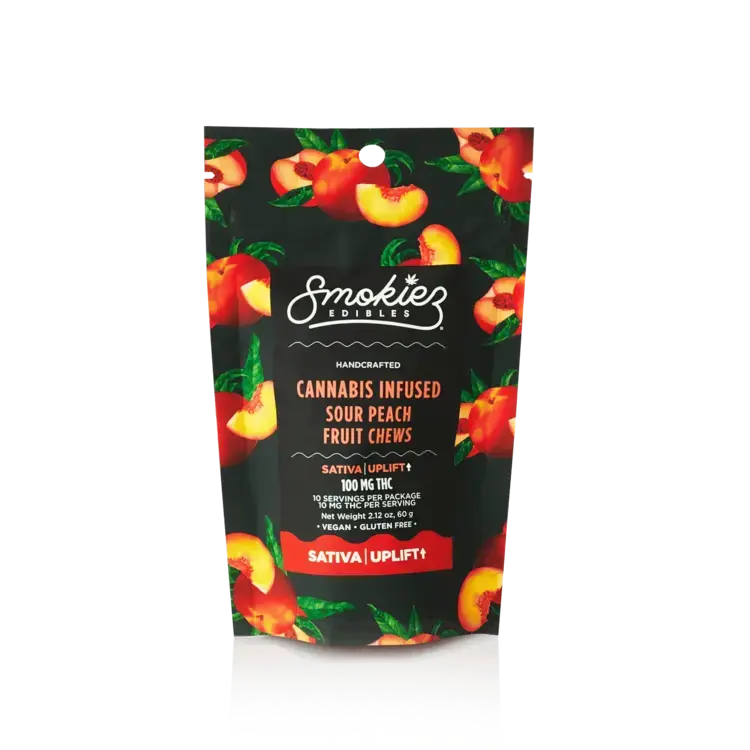 Photograph of product: Smokiez 100mg 10 Pack Sour Peach Oui'd Gummies
