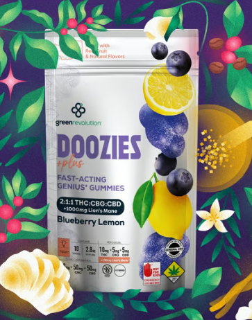 Photograph of product: Blueberry Lemon 2:1:1 CBG Daytime Lion's Mane 200mg 10pk Doozies PLUS W1-85A