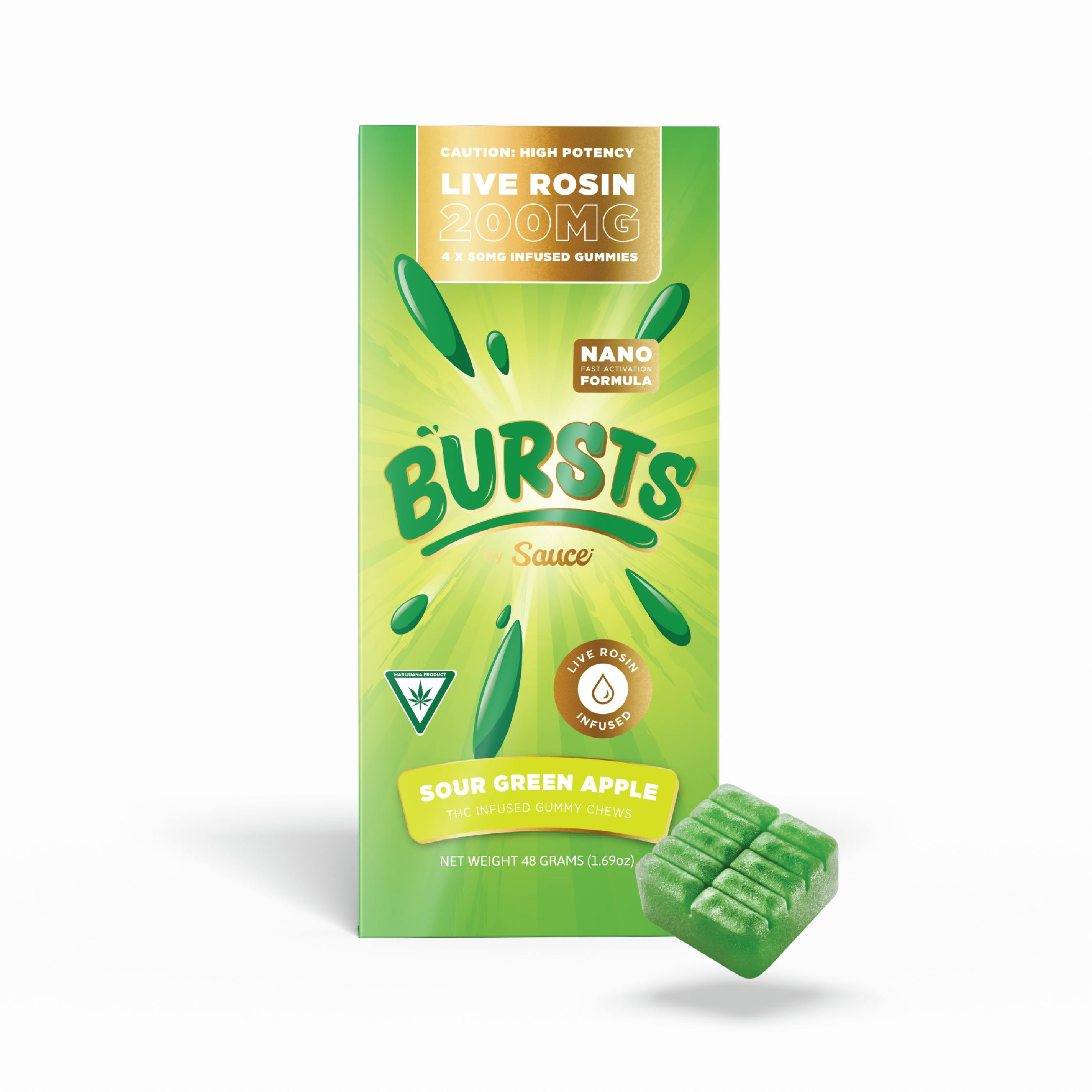 Photograph of product: BURST | Edible | Gummies | Live Rosin | Sour Green Apple | 200mg