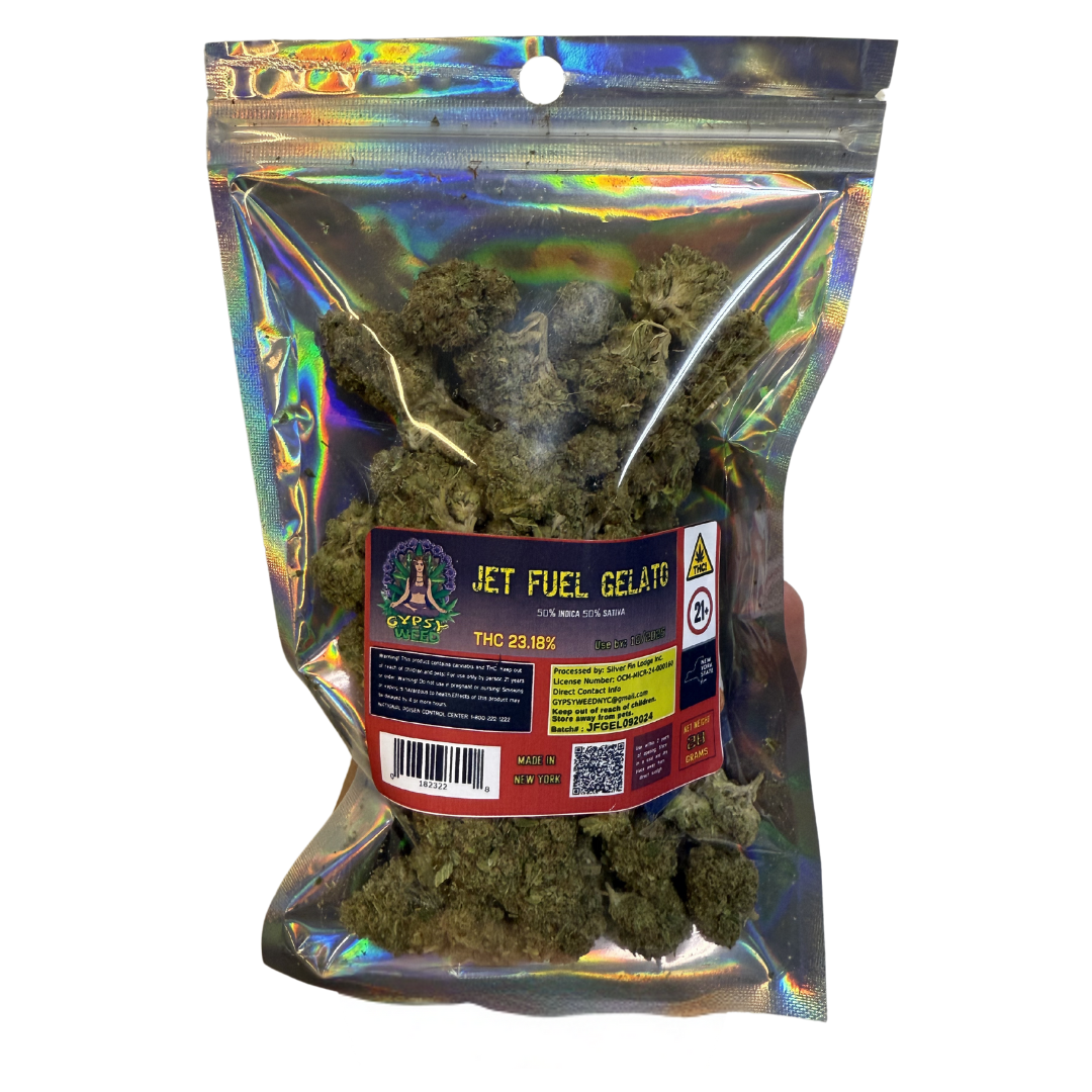 Photograph of product: Gypsy Oui'd | 1 Ounce Flower | Jet Fuel Gelato - 28g