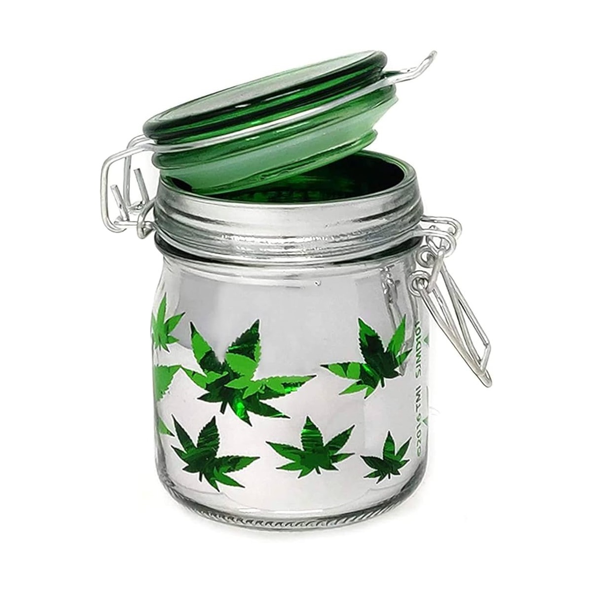 Photograph of product: Metallic Silver & Green Leaves Stash Jar | Mini