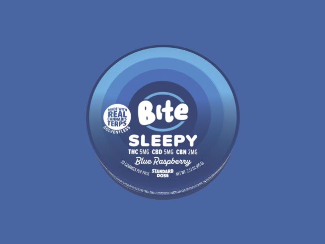 Photograph of product: BITE - Sleepy Blue Raspberry TH-oui:CBD:CBN Gummies (5mg/100mg)