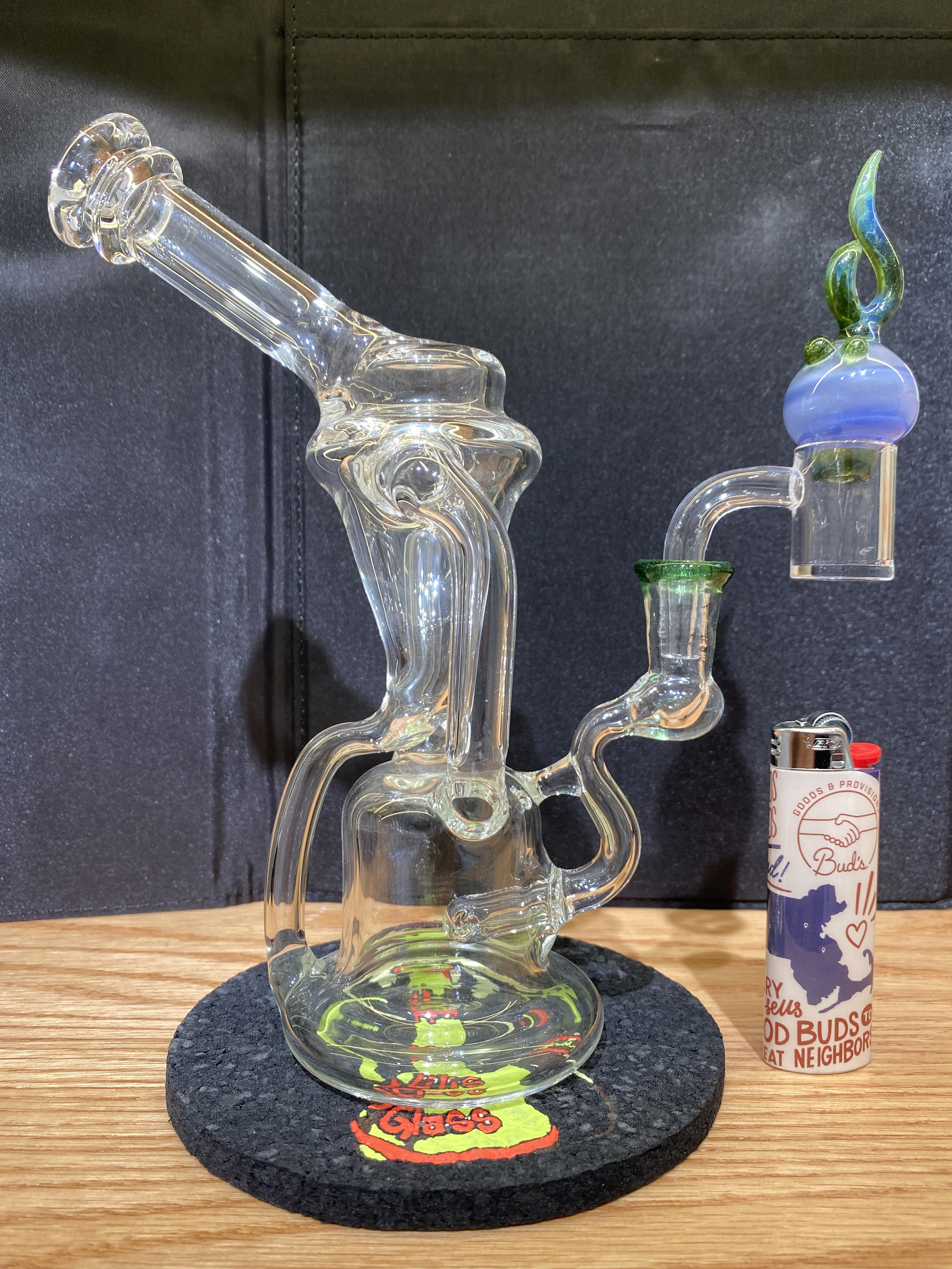 Photograph of product: Magizle Glassworks - Hand Blown Recycler and Bubble Cap Set