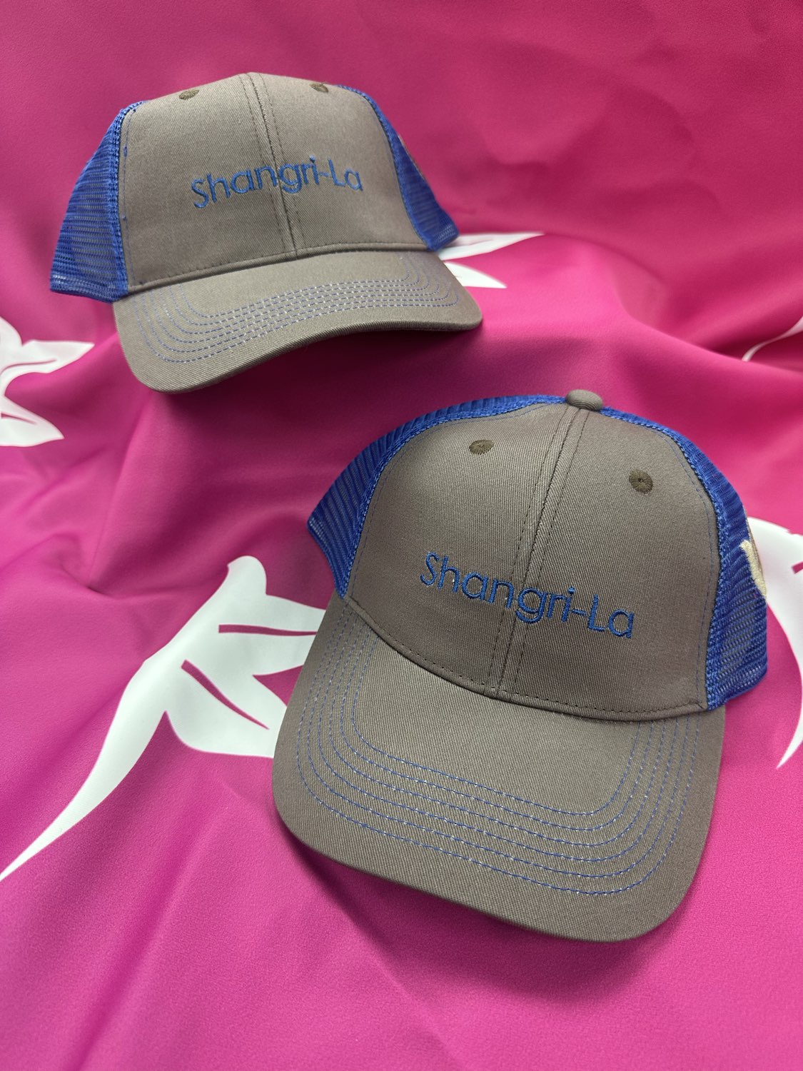 Photograph of product: Shangri-La Gray/Light Blue Trucker Hat