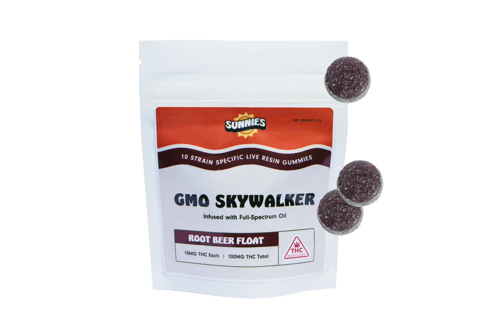 Photograph of product: Sunnies Live Resin Gummies: GMO Skywalker I Root Beer Float