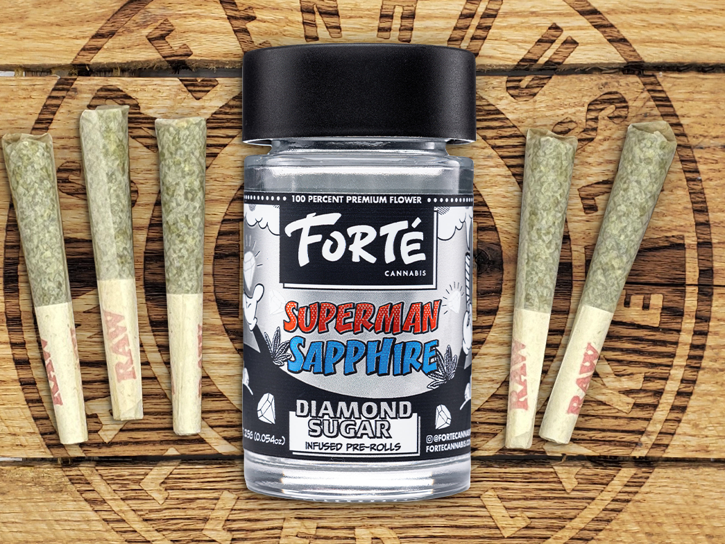 Photograph of product: Forte | Superman Sapphire | 0.5g Diamond Infused Pre Roll 5PK