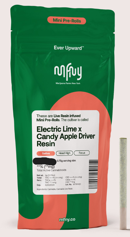 Photograph of product: MFNY - Resin Infused Pre-Roll Pack - Electric Lime x Candy Apple Driver (S)
