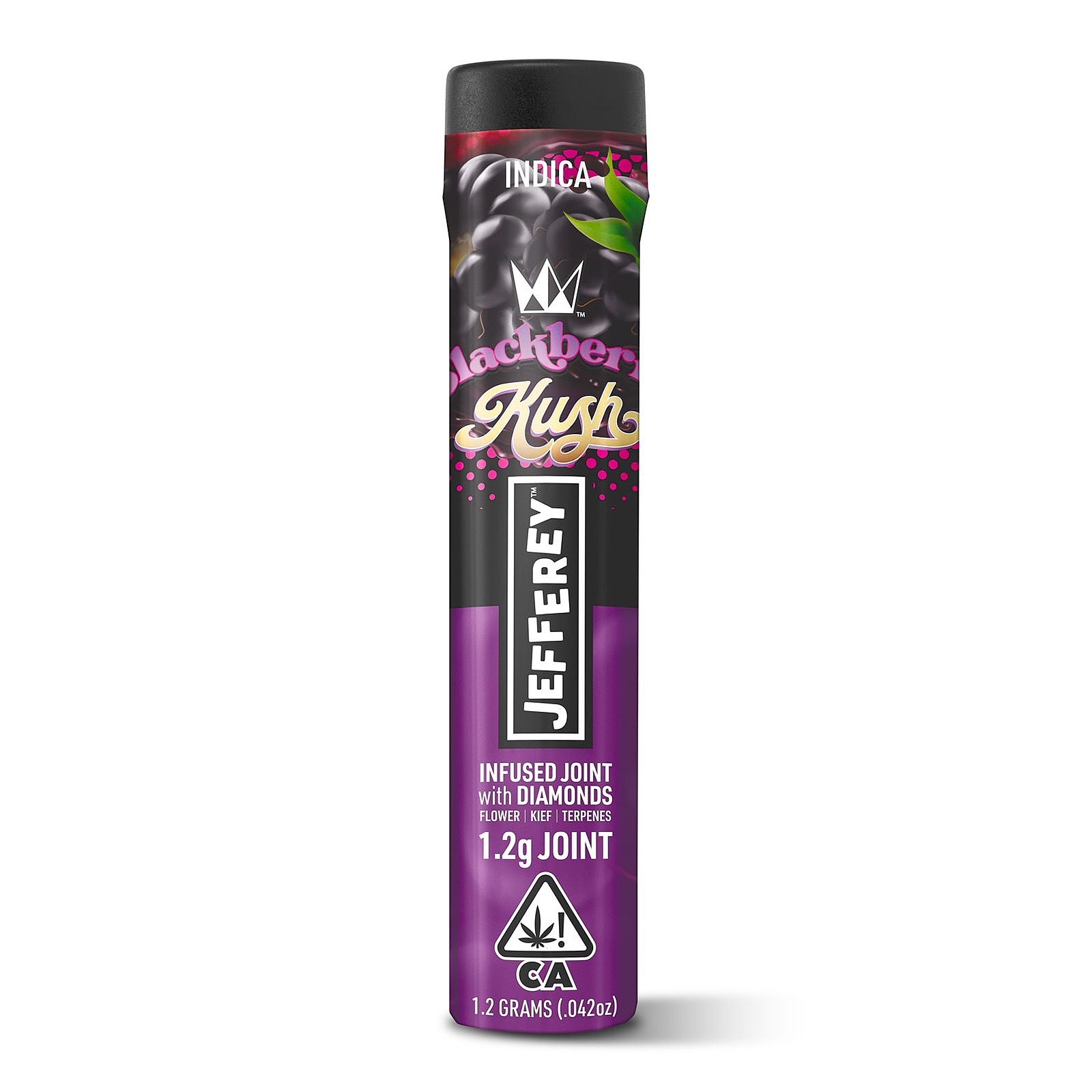Photograph of product: Blackberry Kush Jefferey Infused Pre-Roll 1.2g
