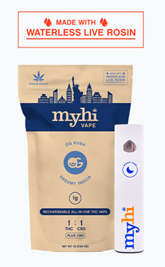 Photograph of product: Myhi - OG Kush 1:1 (TH-oui:CBD) - AIO Live Rosin Vape Pen