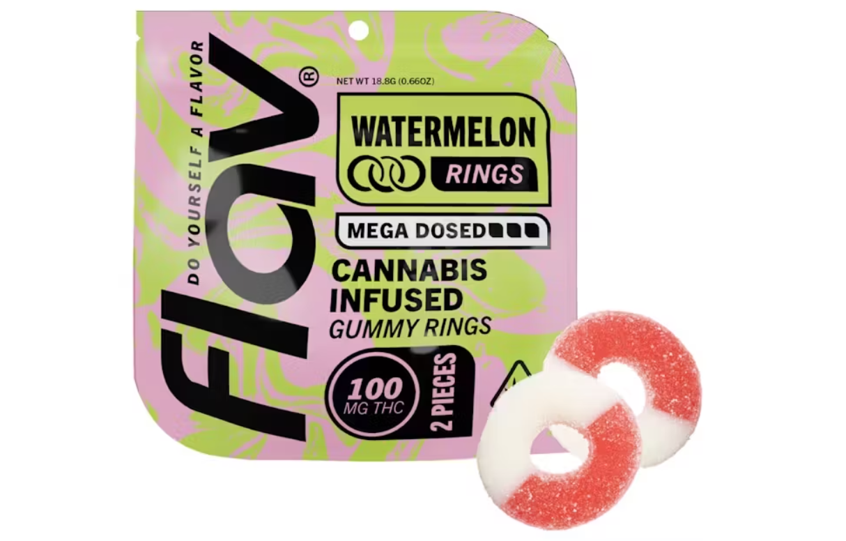 Photograph of product: Flav - Watermelon Rings Mega Dosed Gummies 2pk - 100mg