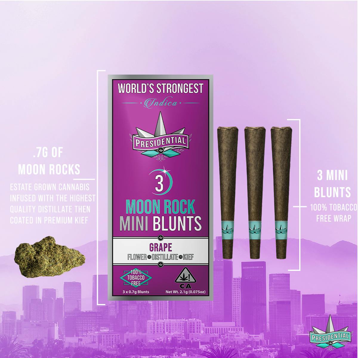 Photograph of product: Grape [I] - 2.1G Pee-Wee Moon Rock Mini Blunts 3PK