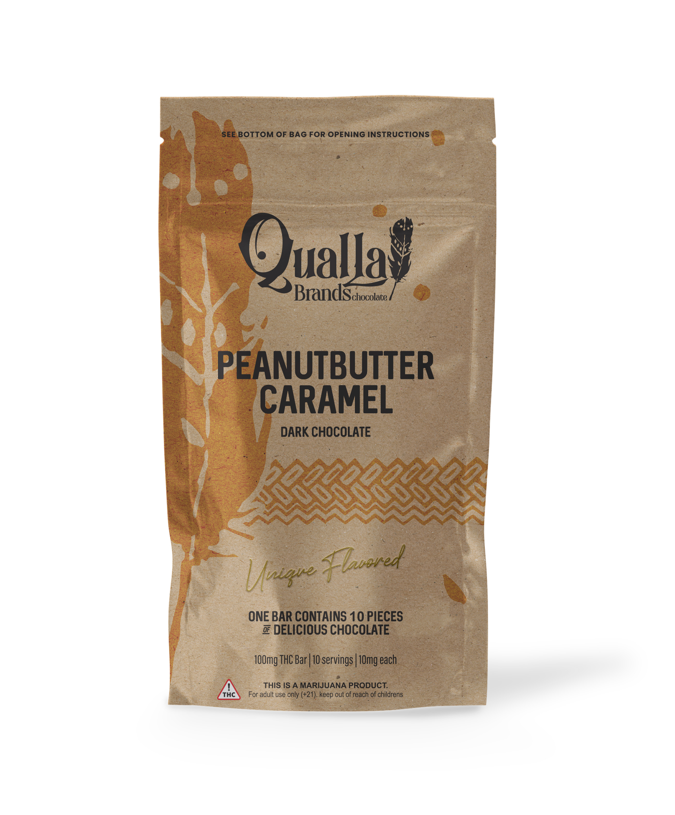 Photograph of product: Qualla Brands | Peanut Butter Caramel, Dark | Chocolate 100mg [#212]