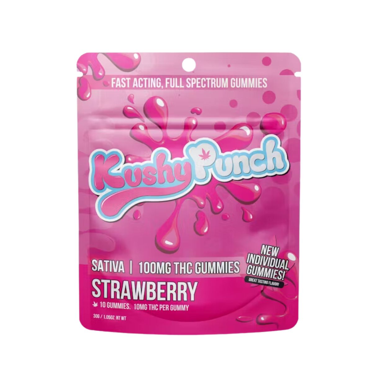 Photograph of product: STRAWBERRY INDIVIDUAL GUMMY 100MG - KUSHY PUNCH