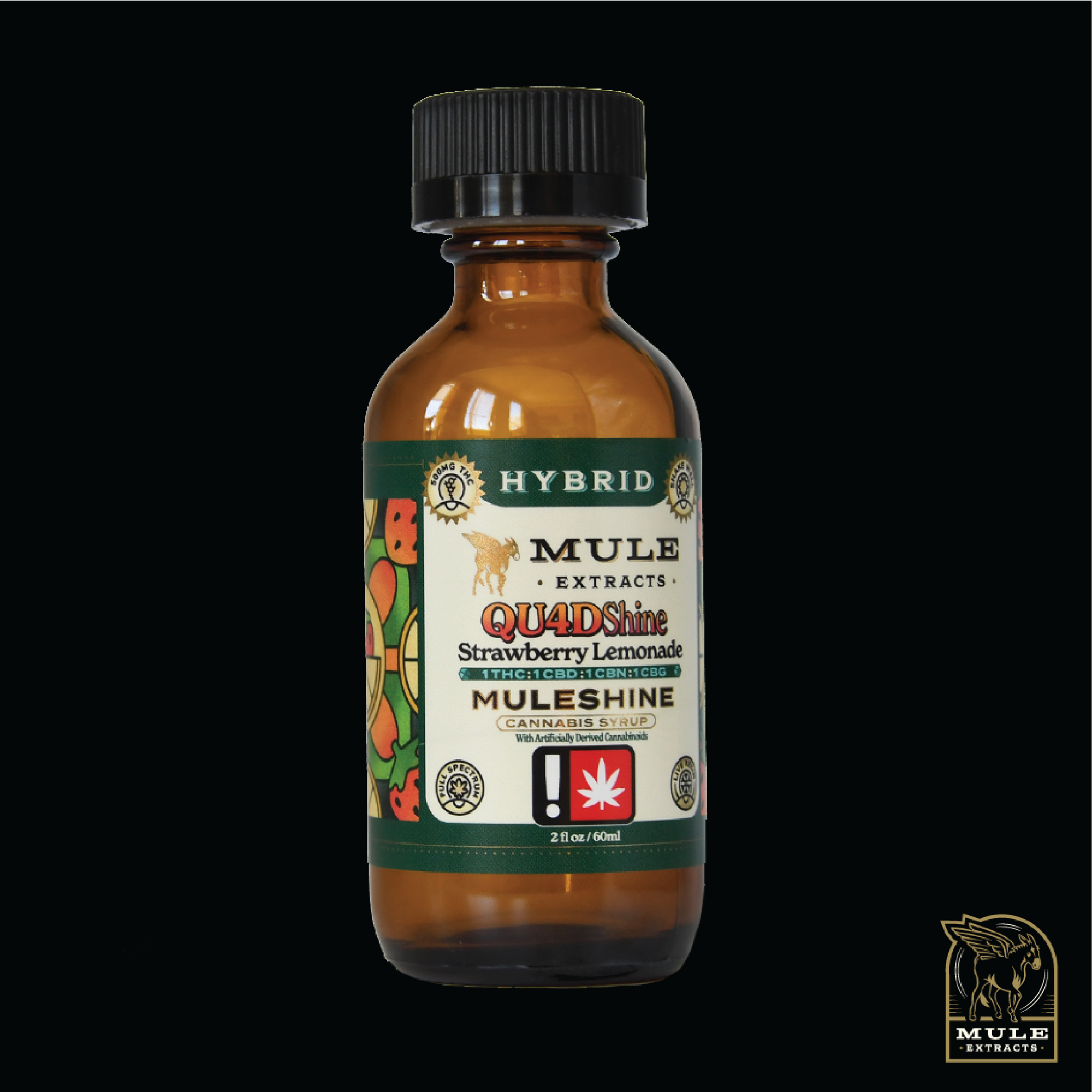 Photograph of product: Mule Extracts - QU4DSHINE: 1:1:1:1 (TH-oui:CBD:CBG:CBN) STRAWBERRY LEMONADE - Syrup - - 4oz - H