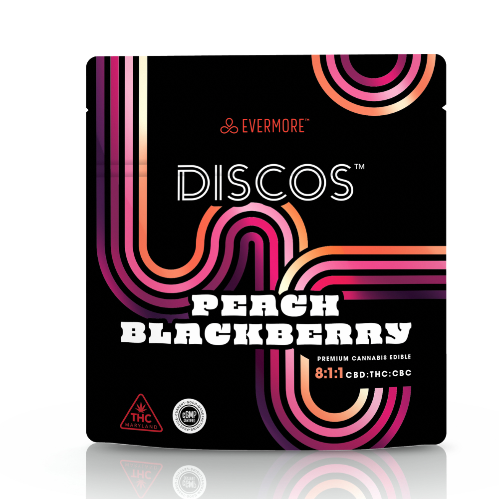 Photograph of product: Discos 10mg 8:1:1 Peach Blackberry Chews - 800mgCBD : 100mgTH-oui : 100mgCBC