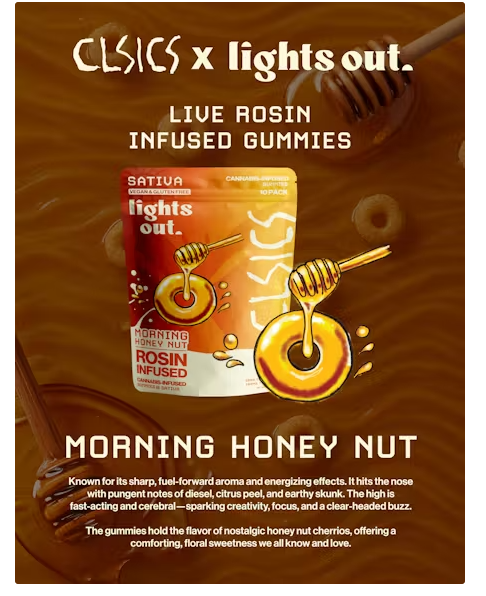 Photograph of product: CLSICS x Lights Out - Morning Honey Nut (Oui'd) Live Rosin Gummies (100mg)