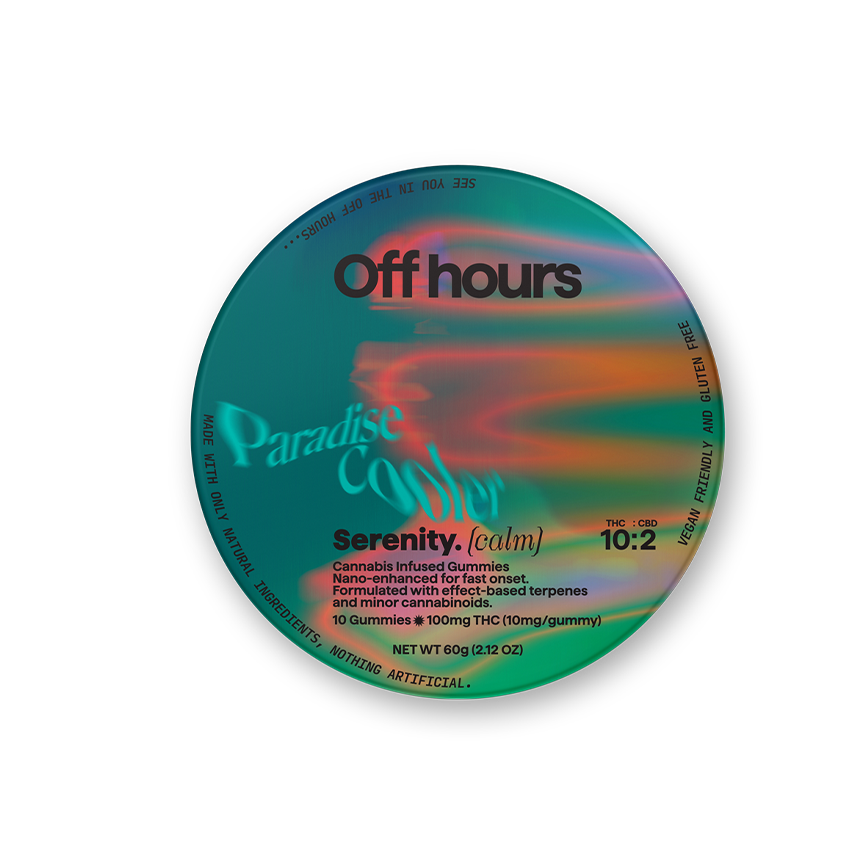Photograph of Product: Off Hours - Serenity (Calm) Paradise Cooler (Nostalgic Fruit Juice) Gummies 10pk - 100mg