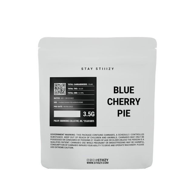 Photograph of product: Blue Cherry Pie | White Label | 3.5g Flower