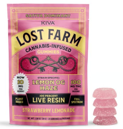 Photograph of product: Lost Farms - Strawberry Lemonade - Lemon OG Haze Live Resin Gummies | 100mg