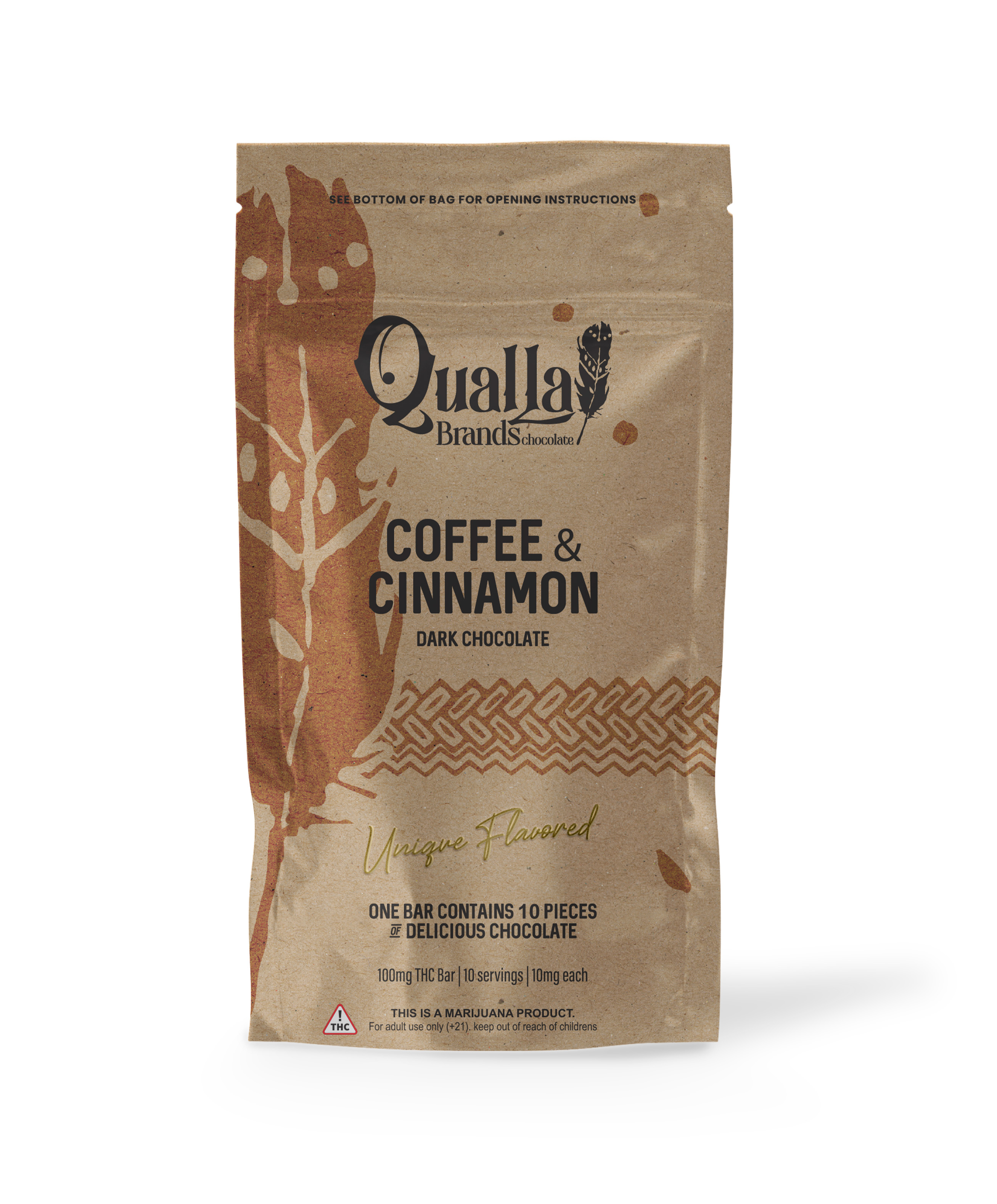 Photograph of product: Qualla Brands | Coffee & Cinnamon, Dark  | Chocolate 100 mg [#203]