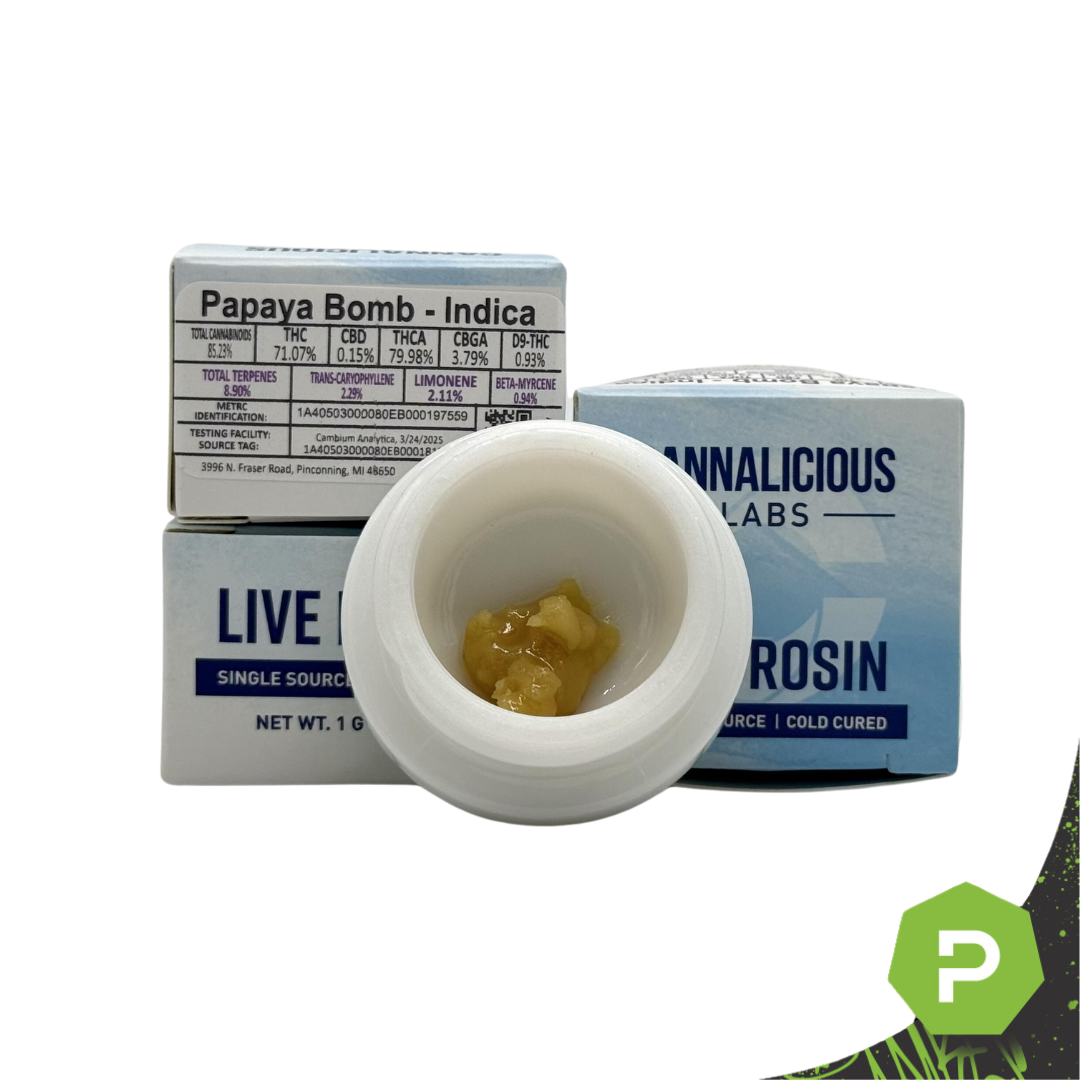 Photograph of product: Cannalicious | 1g Live Rosin | Papaya Bomb