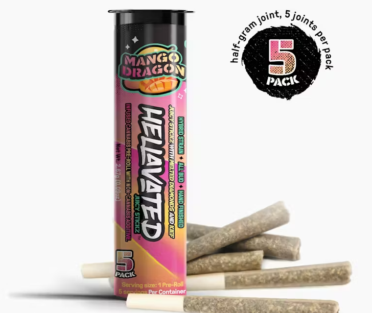 Photograph of product: Hellavated // 5PK Mango Dragon Infused Preroll