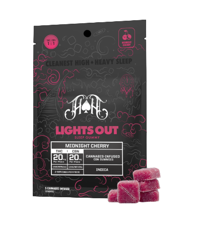 Photograph of product: Lights Out: Midnight Cherry - TH-oui:CBN Gummie 5 Pack (100mg)
