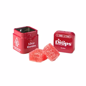 Photograph of product: RASPBERRY ROSIN DROPS | ROSY | 1:2 CBD:TH-oui | 2PK | 100MG