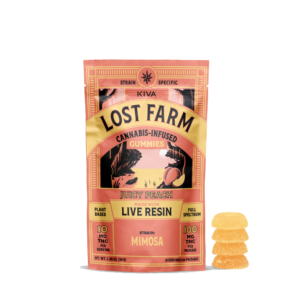Photograph of Product: Kiva Confections - Lost Farms Live Resin Gummies - Juicy Peach x Mimosa - 200mg